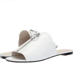Chic Via Spiga All Leather Flat Slip on Sandal with stylish zipper detail